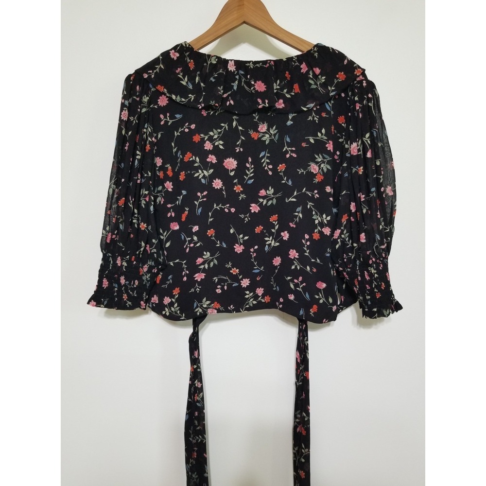 NWT GANNI Floral Print Georgette Wrap Blouse - Black & Pink 🌸 EU 38 (US 6) $160 - Picture 10 of 16